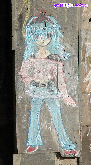 Аниме-забор в Калуге: девочка с голубыми волосами